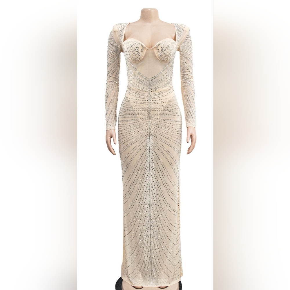 Fashion Sexy maxi Mesh Rhinestones details Dress New Size M,XL,XXL Available S. - Picture 3 of 8